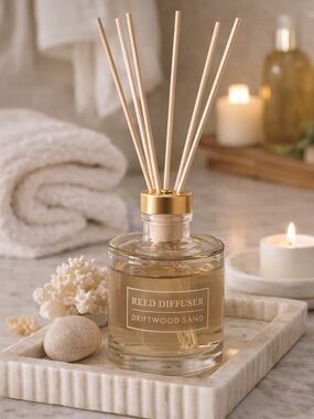 Bellevue Reed Diffuser Driftwood Sand 6oz Glass Home Fragrance Coastal Scent